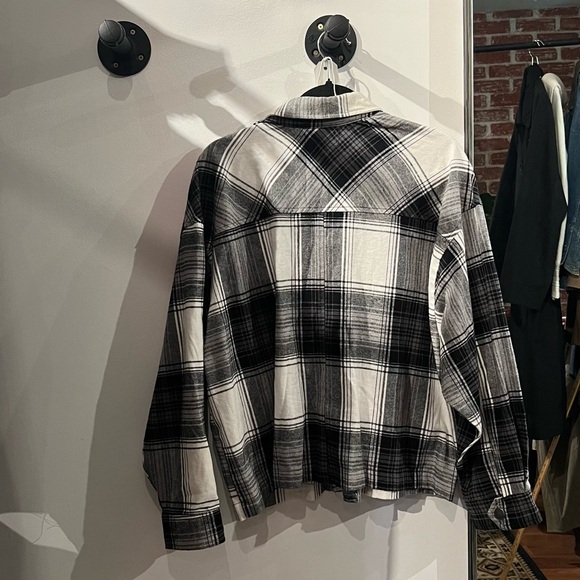 Buttery Soft, Plaid Hip Length shacket in black and white plaid check print - Picture 5 of 7